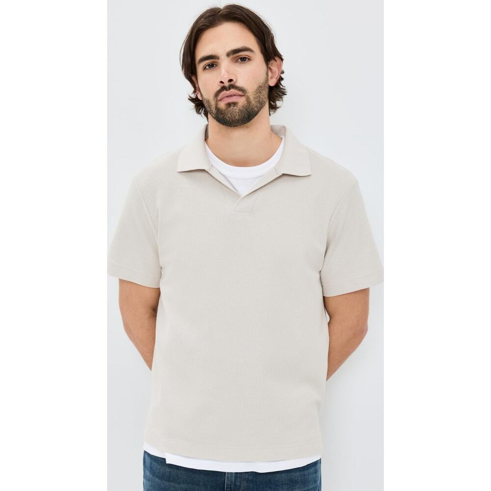 Frame Men's Short Sleeve Jacquard Polo Light Khaki Medium